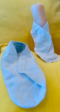 Load image into Gallery viewer, 100% Irish linen pair of overnight super-absorbing light and breathable socks with velcro to close for a comfy and roomy best fit.  Woven by county Wexford linen family business, Emblem Weavers and manufactured by Fashion Connect Ireland also in Wexford.
